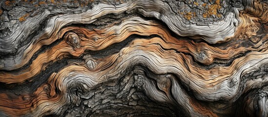 A detailed shot of a tree trunk displaying the natural formation and texture of the wood, resembling the bedrock formation in a natural landscape - obrazy, fototapety, plakaty