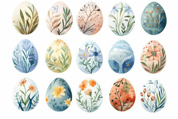 Obraz premium set of colorful nature inspired Easter eggs with flower patterns isolated on white
