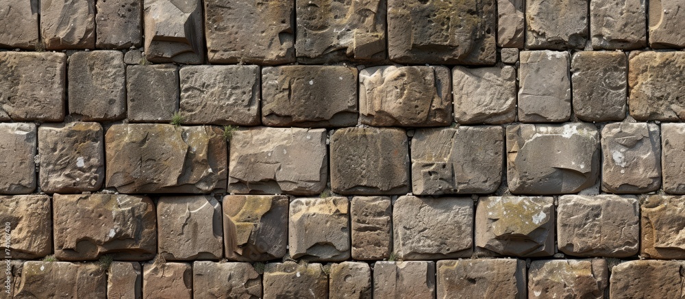 Aufkleber a detailed view of a brick wall made of rectangular tiles, showcasing the composite material of rock