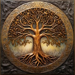bronze tree of life in stone