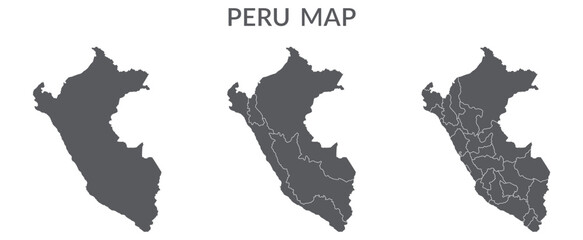 Peru map. Map of Peru in grey set - obrazy, fototapety, plakaty