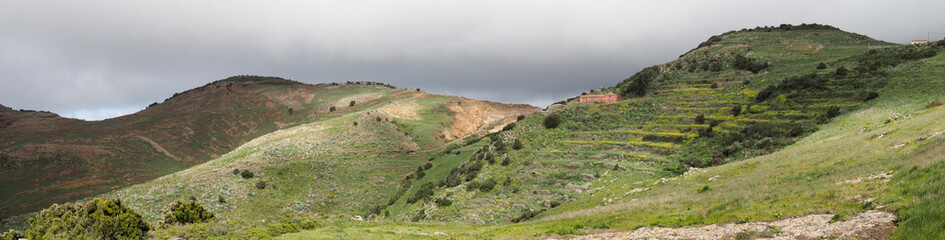 Fototapeta na wymiar Hilly panorama of the interior of the island in the Teno Alta area.