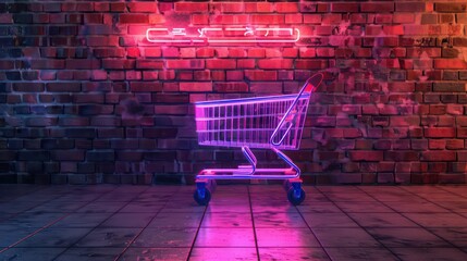 Empty shopping trolley on dark toned foggy background with some copy space. Financial crisis concept. - obrazy, fototapety, plakaty