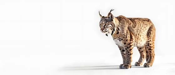 Gordijnen Beautiful Bobcat or Lynx on White Backdrop © Korey