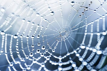 Naklejka premium Glistening Spider Web With Water Droplets