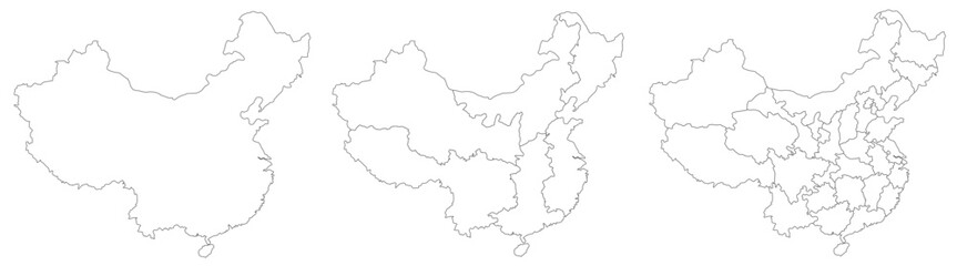 China map. Map of China in white set - obrazy, fototapety, plakaty