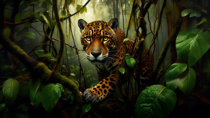 leopard’s intense stare - obrazy, fototapety, plakaty