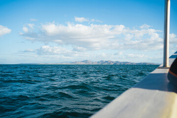 Shot of blue sea from a boat. Espiritu Santo Island, Baja California Sur, Mexico