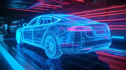 Immersive Holographic Self-Driving Car, wireframe, autonomous, smart mobility, future