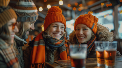 Obraz premium family cheering while watching the game mother father and children