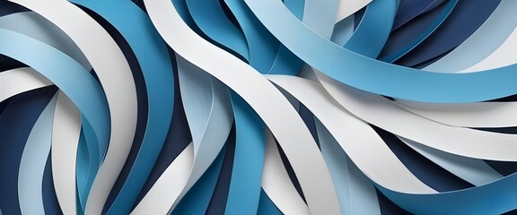Abstract digital painting of blue curves, AI illustration extra wide banner