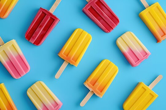 A Bunch Of Colorful Popsicles On A Blue Background