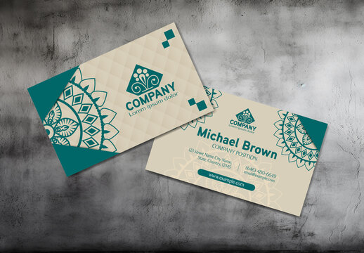 Green And Beige Elegant Mandala Business Card Template
