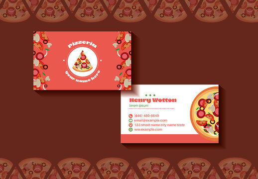 Red And White Italian Pizza Restaurant Business Card Template