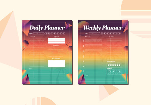 Sunset Gradient Tropical Illustrated Daily Weekly Planners Template