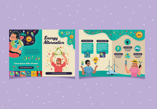 Colorful Green Illustrated Renewable Energy Brochure Template