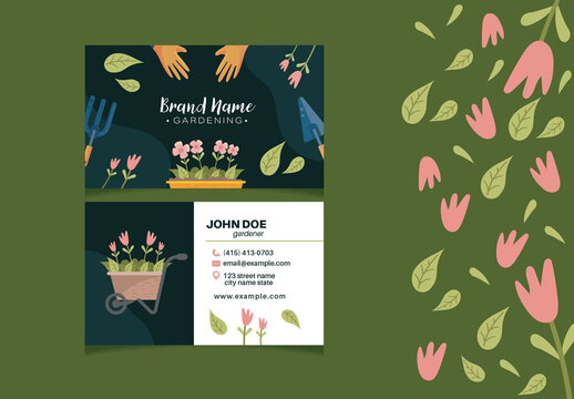 Green And Beige Flat Floral Gardening Business Card Template