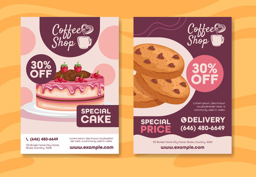 Pink and Brown Coffee Shop Bakery Flyer Template