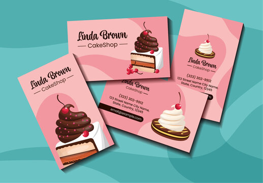 Pink Brown Cute Dessert Bakery Business Card Template