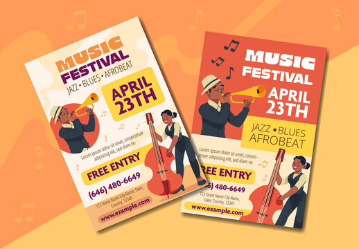 Orange and Yellow Jazz Blues Afrobeat Music Festival Poster Template