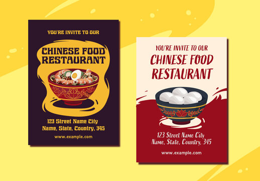 Yellow and Red Asian Food Restaurant Invitation Card Template