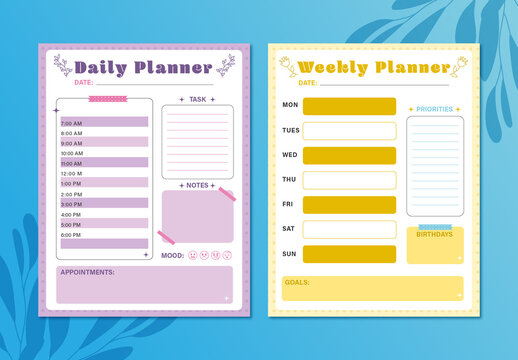 Purple and Yellow Aesthetic Daily and Weekly Planner
