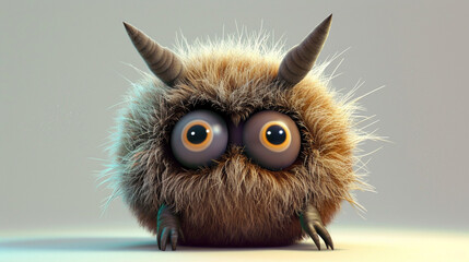cute furry monster isolated on white . Generative Ai - obrazy, fototapety, plakaty
