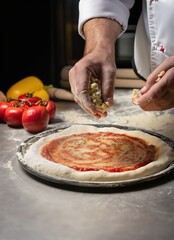 A chef making a delicious pizza