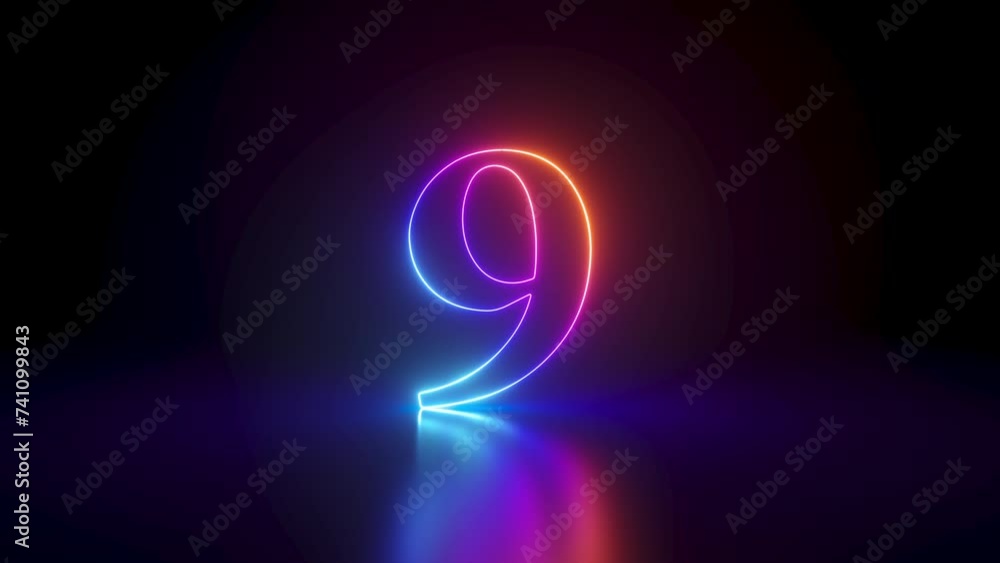 Poster 3d animation. virtual animated countdown. neon linear numbers from 10 to 1 slide back and disappear 