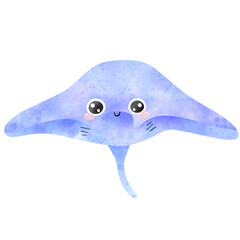 Cute stingray, watercolor, marine