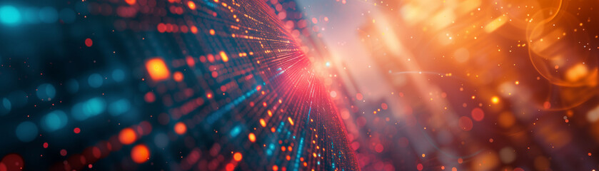 Abstract digital background illustrating a dynamic stream of data with a vibrant play of red and blue lights. Perfect for simple poster layout. - obrazy, fototapety, plakaty