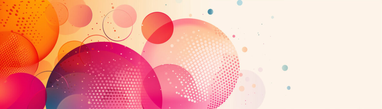 Abstract graphic design featuring colorful bubbles with a halftone pattern, evoking creativity and playfulness. Perfect for simple poster layout.