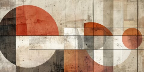 Colorful grunge photo wallpaper with geometric abstraction on concrete background
