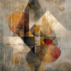 Colorful grunge photo wallpaper with geometric abstraction on concrete background