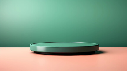 Empty wood table top and green wall for product display mock up background, template