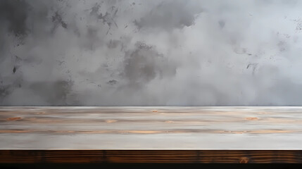 Empty wood table top and grey wall for product display mock up background, template