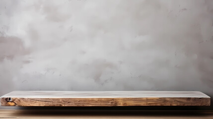 Empty wood table top and grey wall for product display mock up background, template