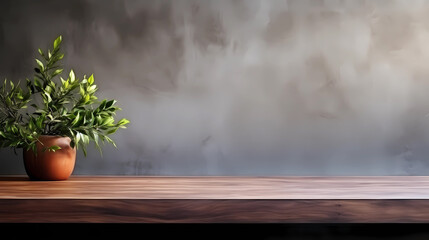 Empty wood table top and grey wall for product display mock up background, template