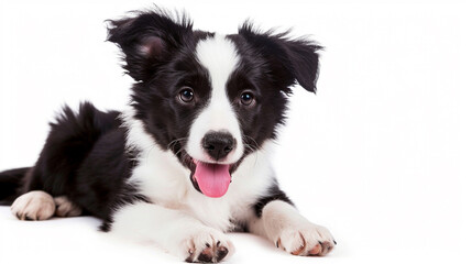 cute smilling puppy dog border collie isolated on white background. Generative Ai