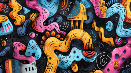 Playful Doodle Pattern Abstract Shapes Background.