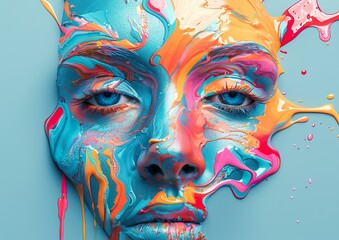 the color and patterns of this modern graphic design make it interesting, hyper-realistic oil, human abstraction, uhd image, distinctive noses, colorful absurdism artwork