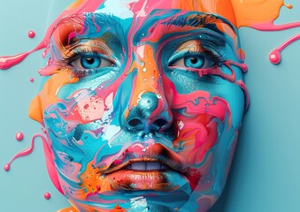 the color and patterns of this modern graphic design make it interesting, hyper-realistic oil, human abstraction, uhd image, distinctive noses, colorful absurdism artwork