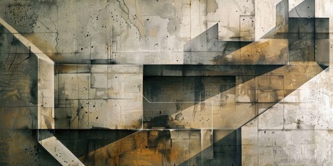 Grunge photo wallpaper with geometric abstraction on concrete background