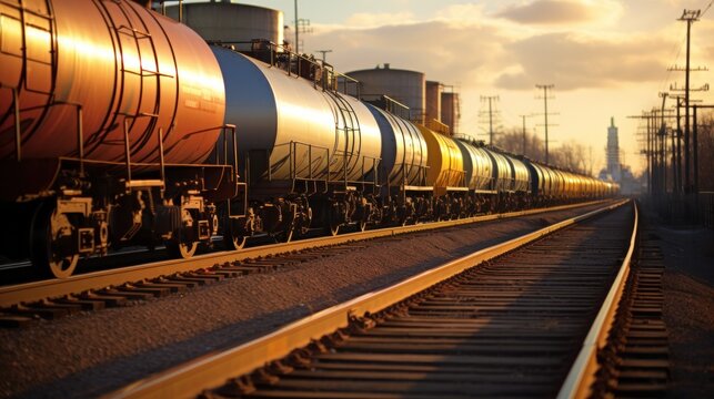 At the cargo train station with oil trucks.