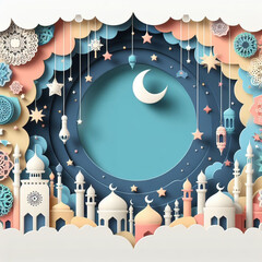 3D Islamic greeting card with paper cut style