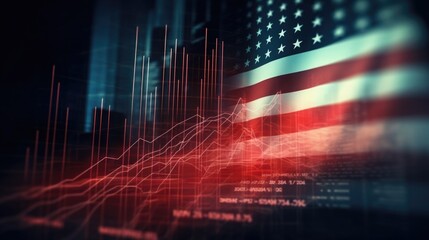 American business. USA investments. trading, stock exchange. graph with flag background. Investor and stock quotes.