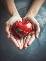 Hand holding red heart, World health day, Health care and mental health concept, Health insurance, Charity volunteer donation, CSR responsibility, World heart day, copy space - generative ai