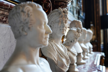 Marble sculptures in the castle. Pszczyna, Poland