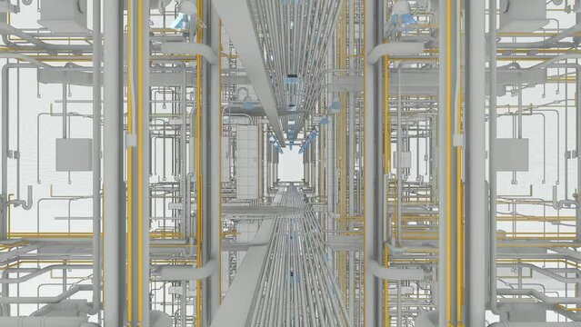 Digital Twin (BIM), complete schematic representation of the MEP disciplines in the corridor.