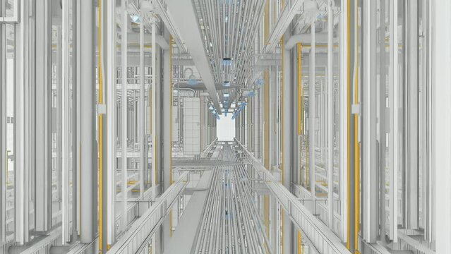 Digital Twin (BIM), complete schematic representation of the MEP and Structure disciplines in the corridor.